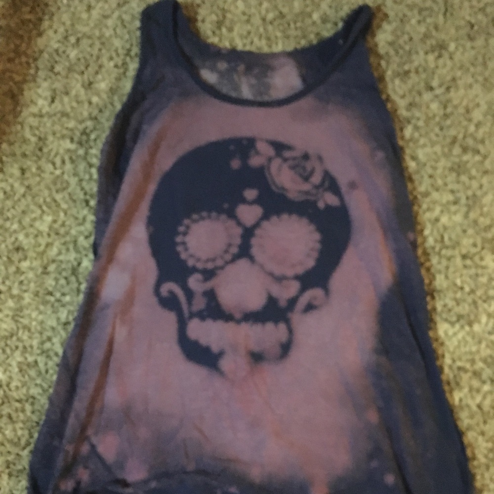Homemade tye dye sugar skull purple tank top muscle tee